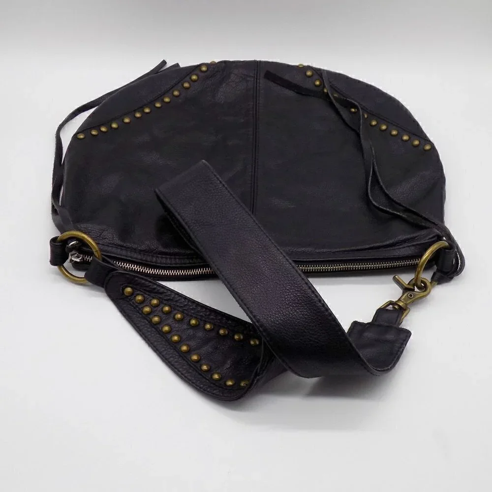 Boho Shoulder Bag Black Leather Studded Guitar Shoulder Strap Not Branded - Picture 5 of 10